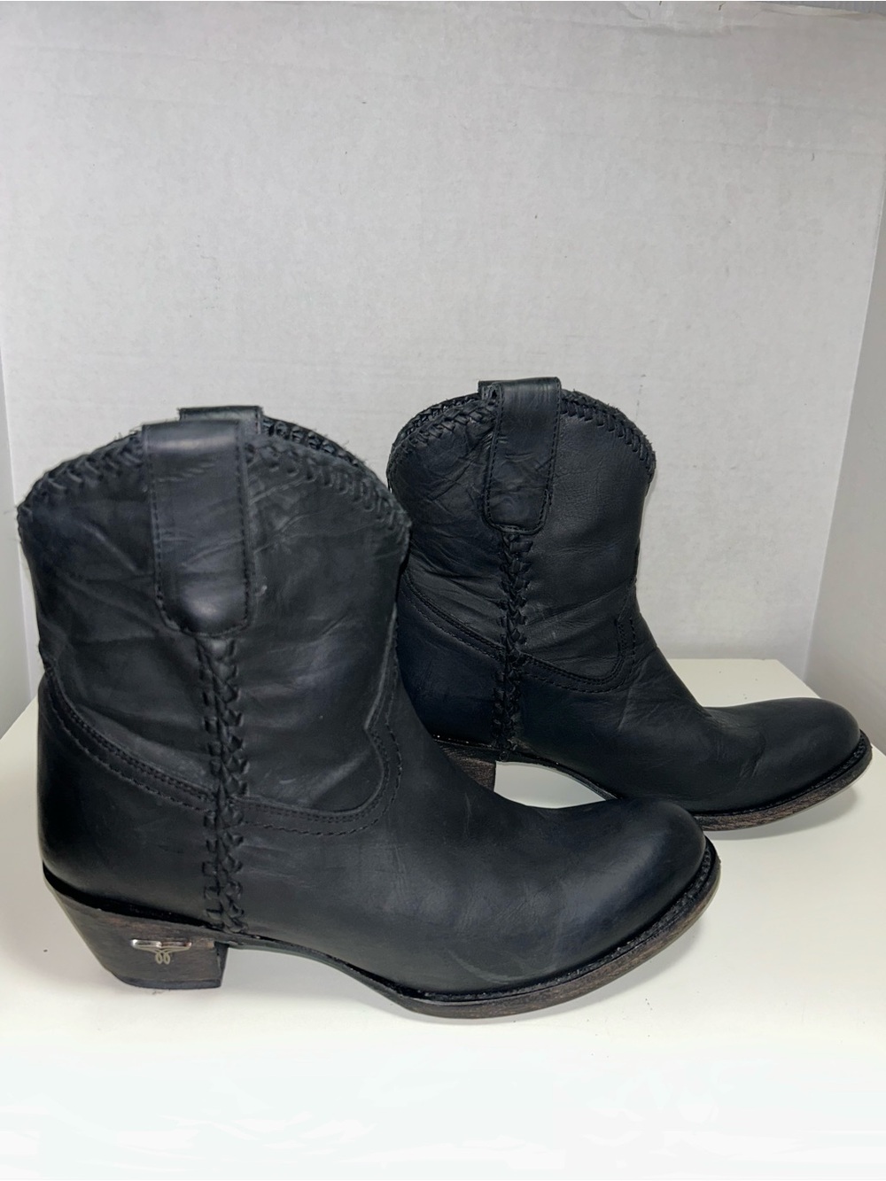 Lane Plain Jane Black Matte Pull On Leather Cowgirl Cowboy Western Bootie